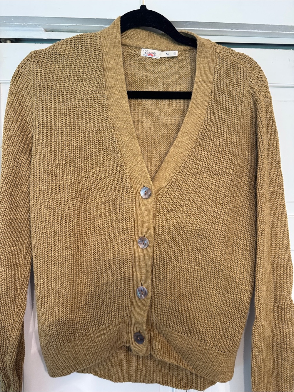 Faherty Camel-Tone V-Neck Button-Up Sweater